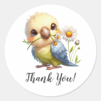 Lachende Budgie en Bloom Dank je Ronde Sticker