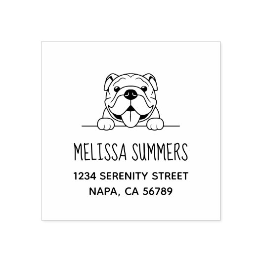 Lachende Bulldog Huisdier Adres Rubberstempel (Afrduk)