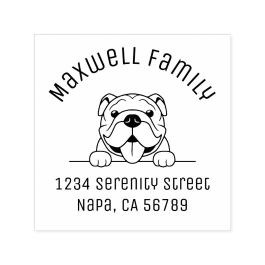 Lachende Bulldog Pet Arch Familieadres Zelfinktende Stempel (Design)