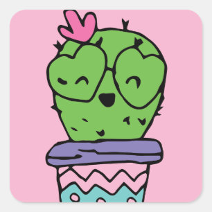 Lachende Cactus Art Valentijnse Art Valentijnse Vierkante Sticker
