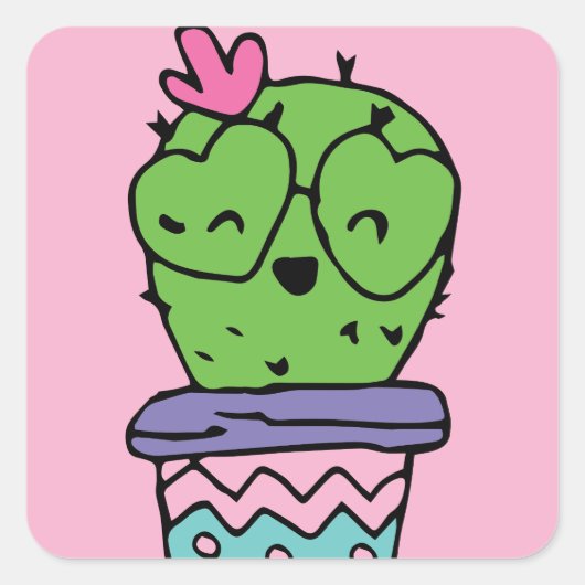 Lachende Cactus Art Valentijnse  Art Valentijnse   Vierkante Sticker (Voorkant)
