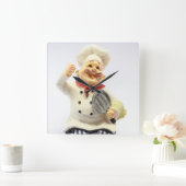 Lachende chef met pan-acrylwandklok vierkante klok (Huis)