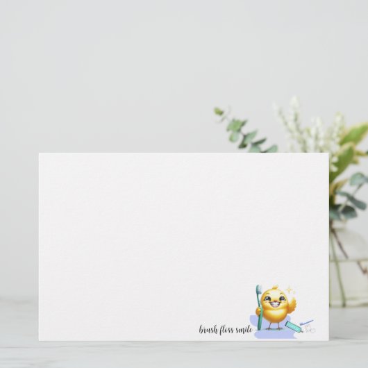 Lachende Chick met Tandheelkundige Slogan Briefpapier (Staand voorkant)