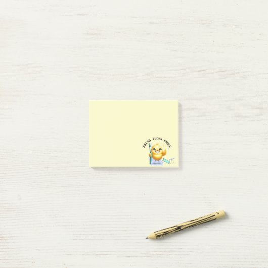 Lachende Chick met Tandheelkundige Slogan Post-it® Notes (Op bureau)
