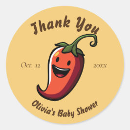 Lachende Chili Pepper Baby shower Dank u Ronde Sticker