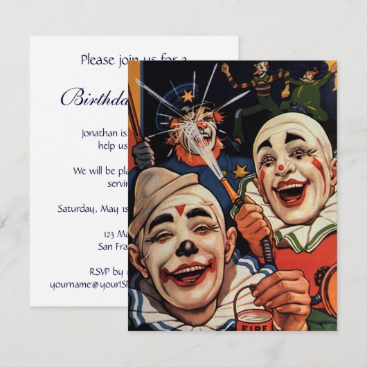 Lachende Circus Clowns Verjaardagsfeest Kaart (Voorkant / Achterkant)