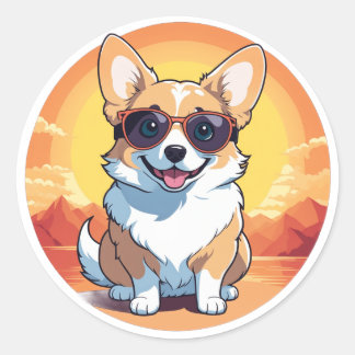 Lachende corgi ronde sticker