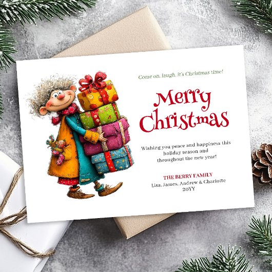 Lachende Dame Bewerkbare Digitale Kerstgroet Feestdagenkaart