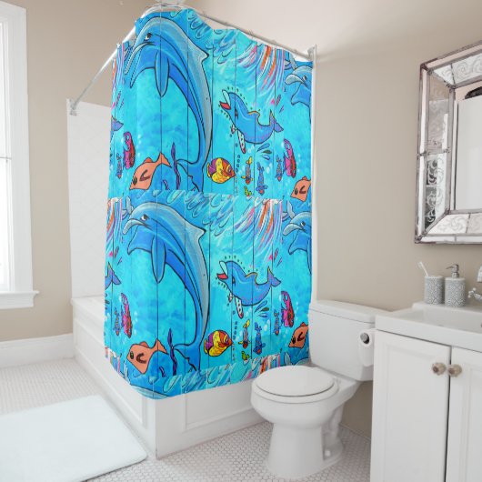 lachende dansdolfijnen douchegordijn (In situ)