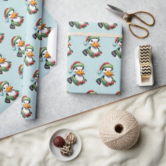 Lachende dieren kerstfavorieten - Eend 2 Cadeaupapier (Crafts)