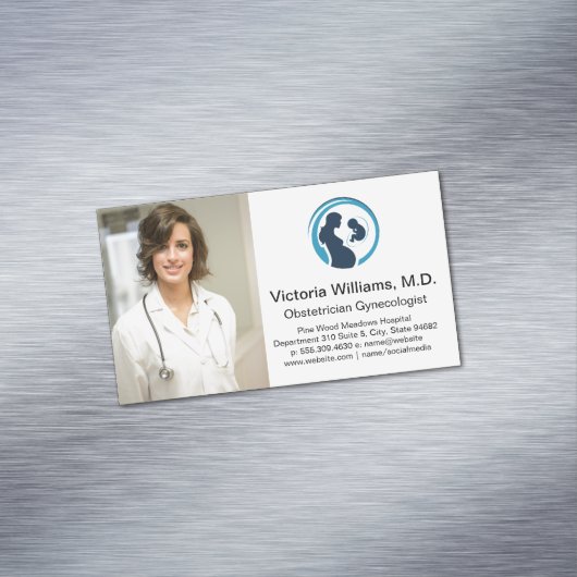 Lachende dokter | Verloskundige Gynaecoloog Logo Magnetisch Visitekaartje (Voorbeeld)