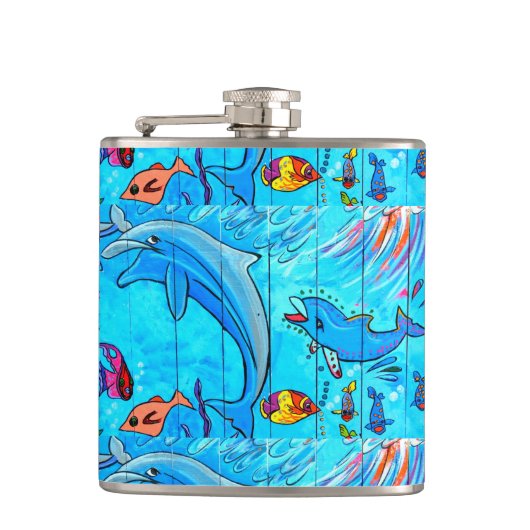 Lachende dolfijnen kolf heupfles (Voorkant)