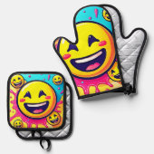 Lachende Emoji Splash Party Ovenwant & Pannenlap Set (Voorkant / Achterkant)