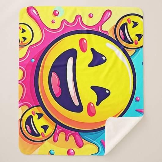 Lachende Emoji Splash Party Sherpa Deken (Voorkant)