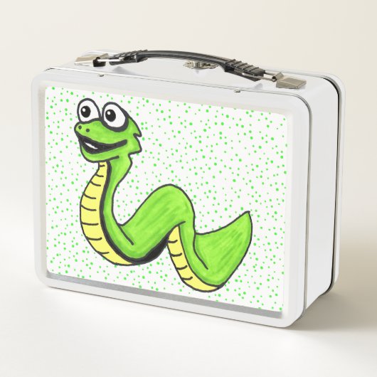 Lachende Fun Cartoon Snake Heldergroen op Stippen (Achterkant)
