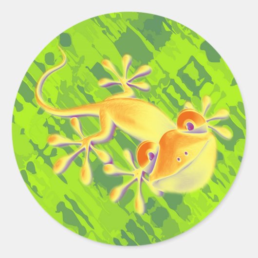 Lachende Gecko - groen patroon Ronde Sticker (Voorkant)