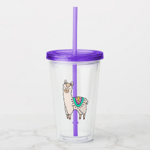 lachende gelukkige lama alpaca cartoon dier tekeni acryl drinkbeker