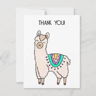 lachende gelukkige lama alpaca cartoon dier tekeni bedankkaart