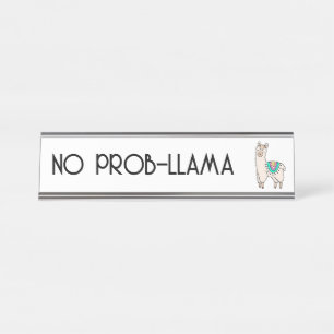 lachende gelukkige lama alpaca cartoon dier tekeni bureau naambordje