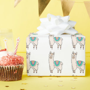 lachende gelukkige lama alpaca cartoon dier tekeni cadeaupapier