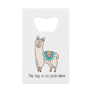 lachende gelukkige lama alpaca cartoon dier tekeni creditkaart flessenopener