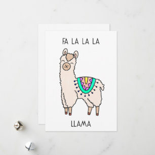 lachende gelukkige lama alpaca cartoon dier tekeni feestdagenkaart