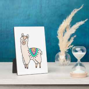 lachende gelukkige lama alpaca cartoon dier tekeni fotoplaat