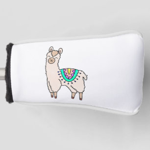 lachende gelukkige lama alpaca cartoon dier tekeni golfheadcover