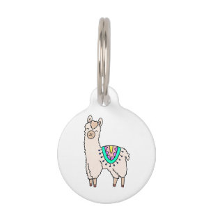 lachende gelukkige lama alpaca cartoon dier tekeni huisdierpenning