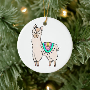 lachende gelukkige lama alpaca cartoon dier tekeni keramisch ornament