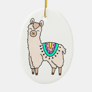 lachende gelukkige lama alpaca cartoon dier tekeni keramisch ornament
