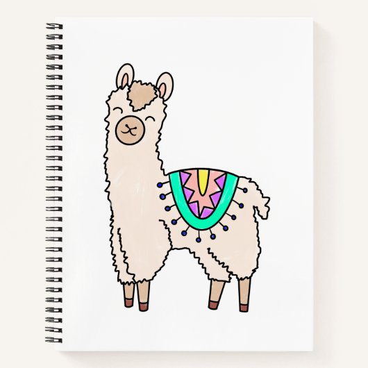 lachende gelukkige lama alpaca cartoon dier tekeni notitieboek (Voorkant)