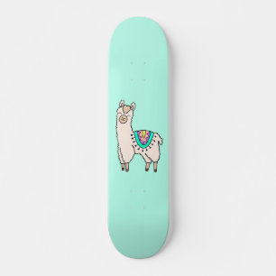 lachende gelukkige lama alpaca cartoon dier tekeni persoonlijk skateboard