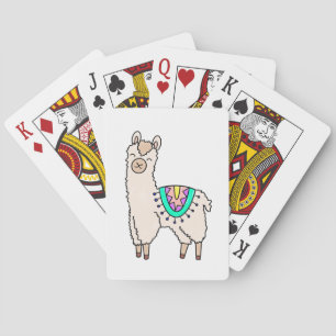 lachende gelukkige lama alpaca cartoon dier tekeni pokerkaarten