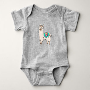 lachende gelukkige lama alpaca cartoon dier tekeni romper