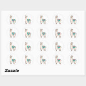 lachende gelukkige lama alpaca cartoon dier tekeni ronde sticker (Vel)