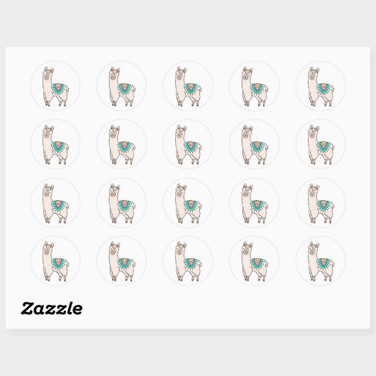 lachende gelukkige lama alpaca cartoon dier tekeni ronde sticker (Vel)
