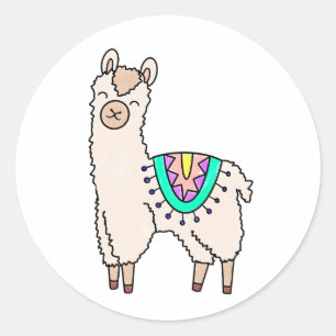 lachende gelukkige lama alpaca cartoon dier tekeni ronde sticker
