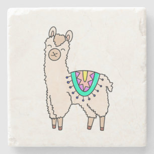 lachende gelukkige lama alpaca cartoon dier tekeni stenen onderzetter