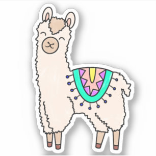 lachende gelukkige lama alpaca cartoon dier tekeni sticker