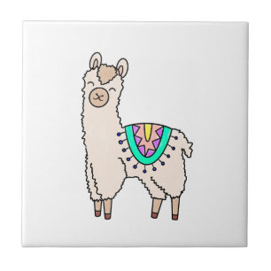 lachende gelukkige lama alpaca cartoon dier tekeni tegeltje