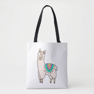 lachende gelukkige lama alpaca cartoon dier tekeni tote bag