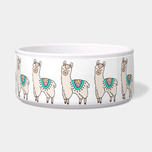 lachende gelukkige lama alpaca cartoon dier tekeni voerbakje