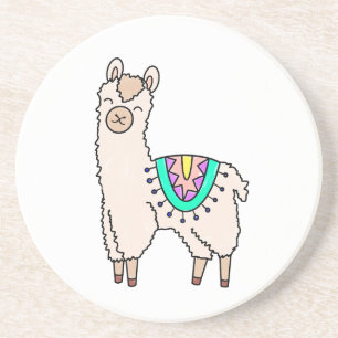 lachende gelukkige lama alpaca cartoon dier tekeni zandsteen onderzetter