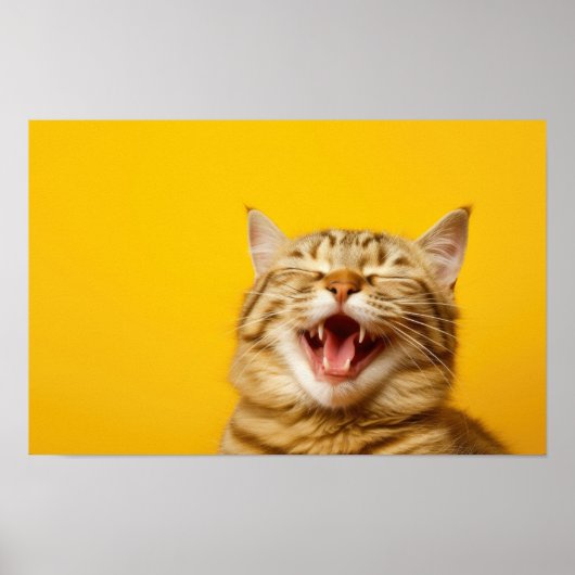 Lachende gemberkat op gele achtergrond - Schattige Poster (Voorkant)