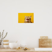 Lachende gemberkat op gele achtergrond - Schattige Poster (Keuken)