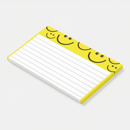 Lachende gezichten in zonnebloemgeel post-it® notes (Schuin)