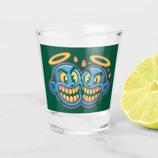 Lachende gezichten. shot glas (Voorkant)