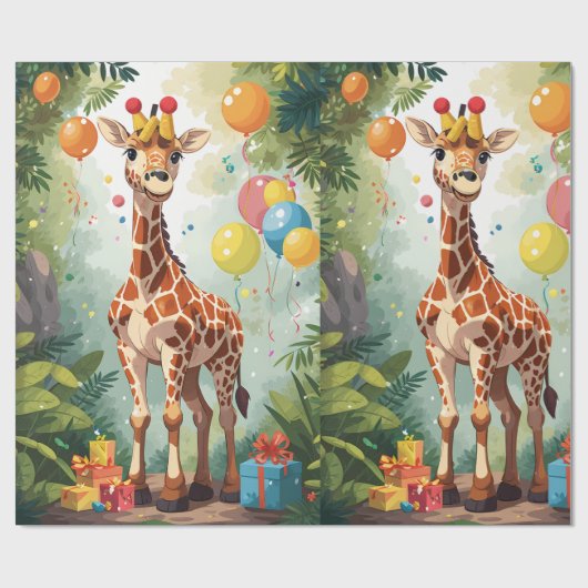 Lachende Giraffe in Oerwoud | Inpakpapier (Vlak)