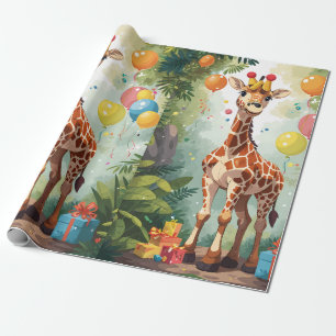 Lachende Giraffe in Oerwoud   Inpakpapier